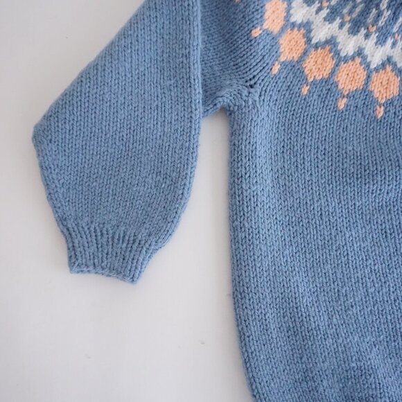19th Avenue Blue Fair Isle Wool Sweater Peach Cream Knit Retro Cabin Winter L - Picture 7 of 10